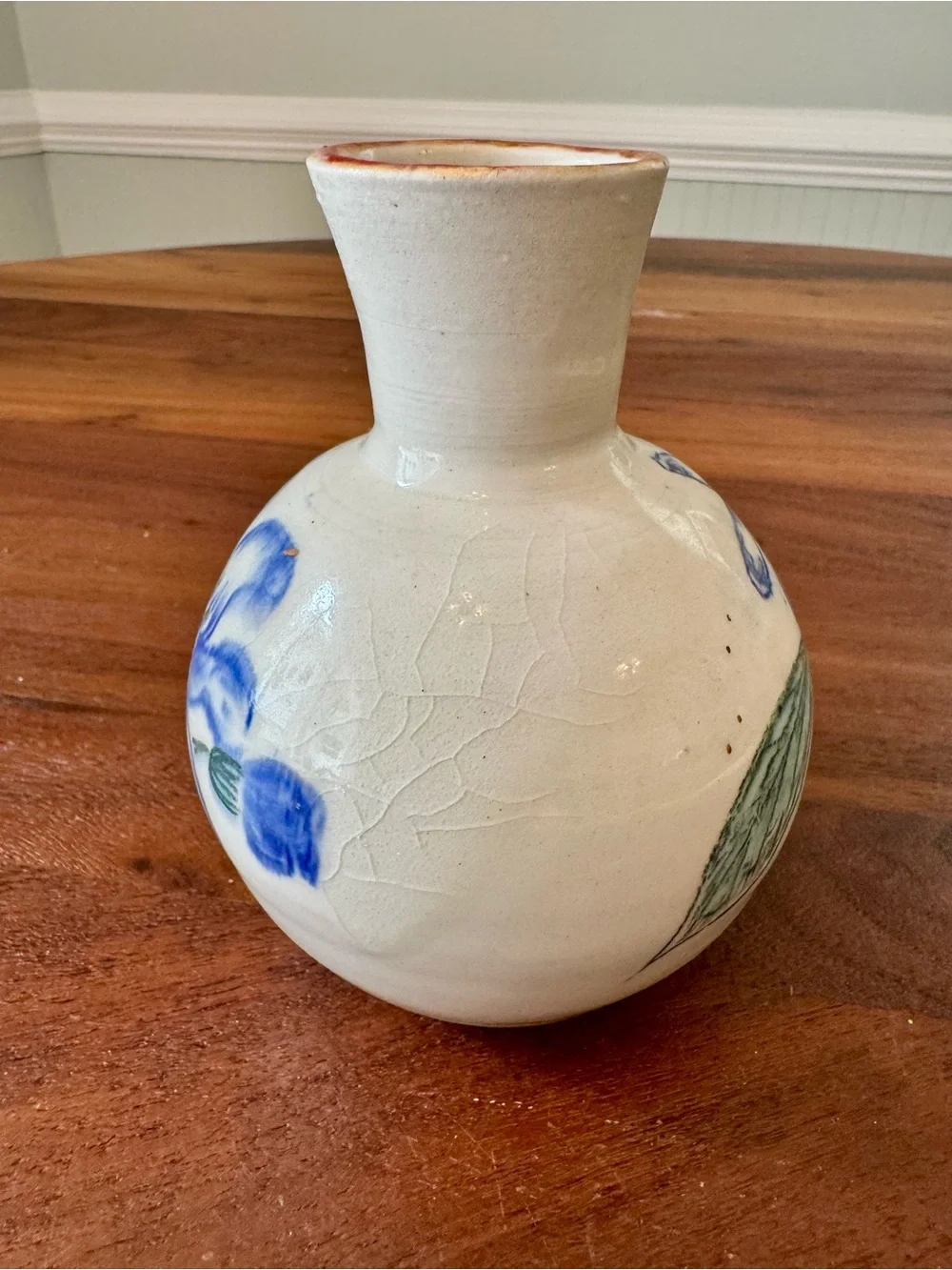 Vintage Studio Pottery Bud Vase Flower Floral Artist stamp Westwind? Clematis